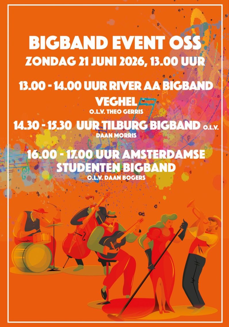 Bigband evenement met tijdschema en locaties in Oss op 21 juni 2024.